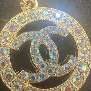 Chanel Stamped Gold Iridescent Crystal Pendant Zipper Pull